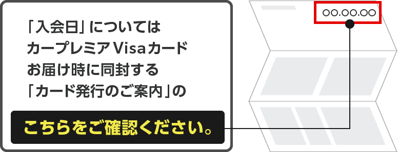 「入会日」についてはカープレミアVisaカードお届け時に同封する「カード発行のご案内」をご確認ください。
